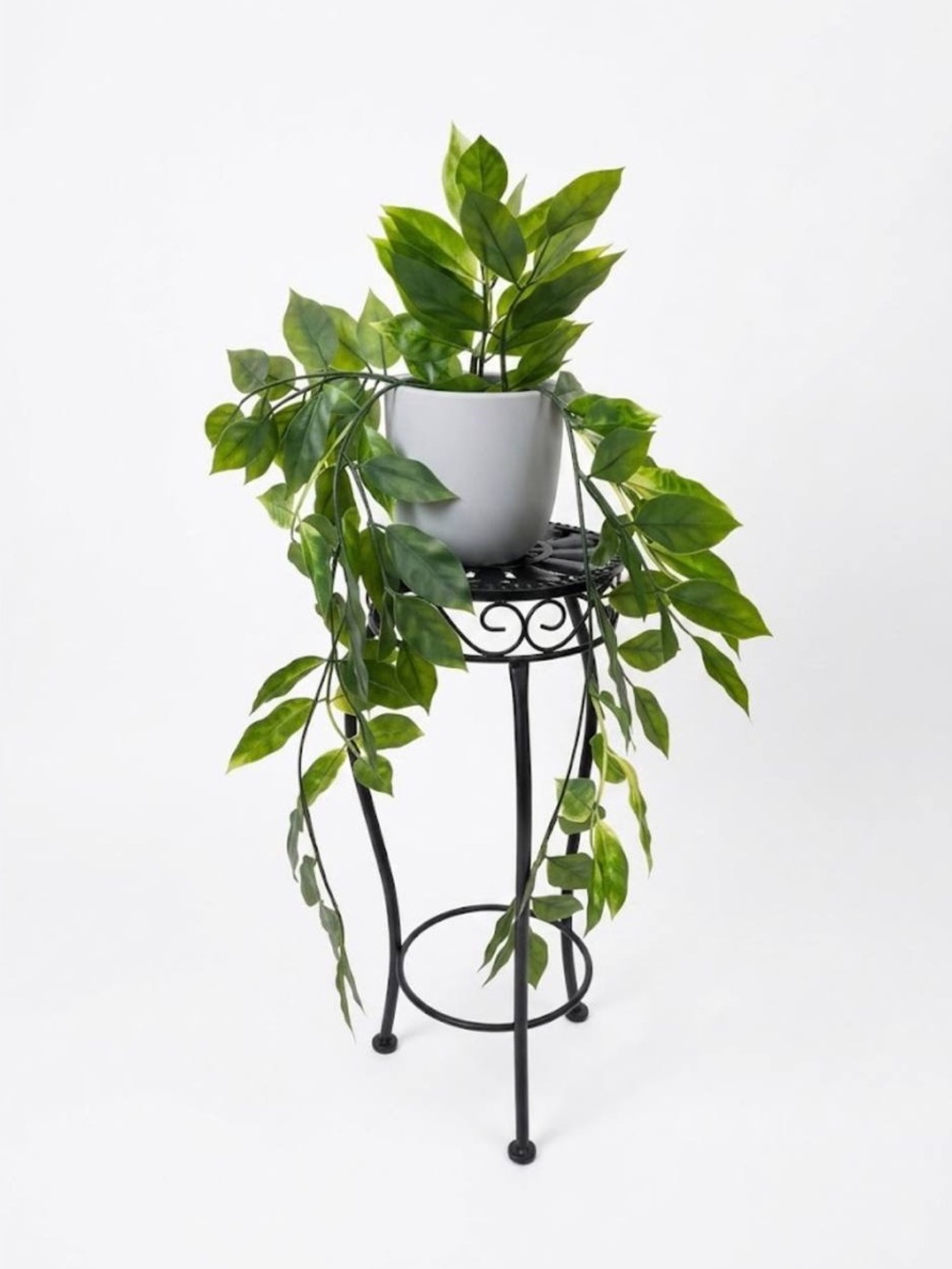 Green Artificial Hanging Pothos in White Planter by